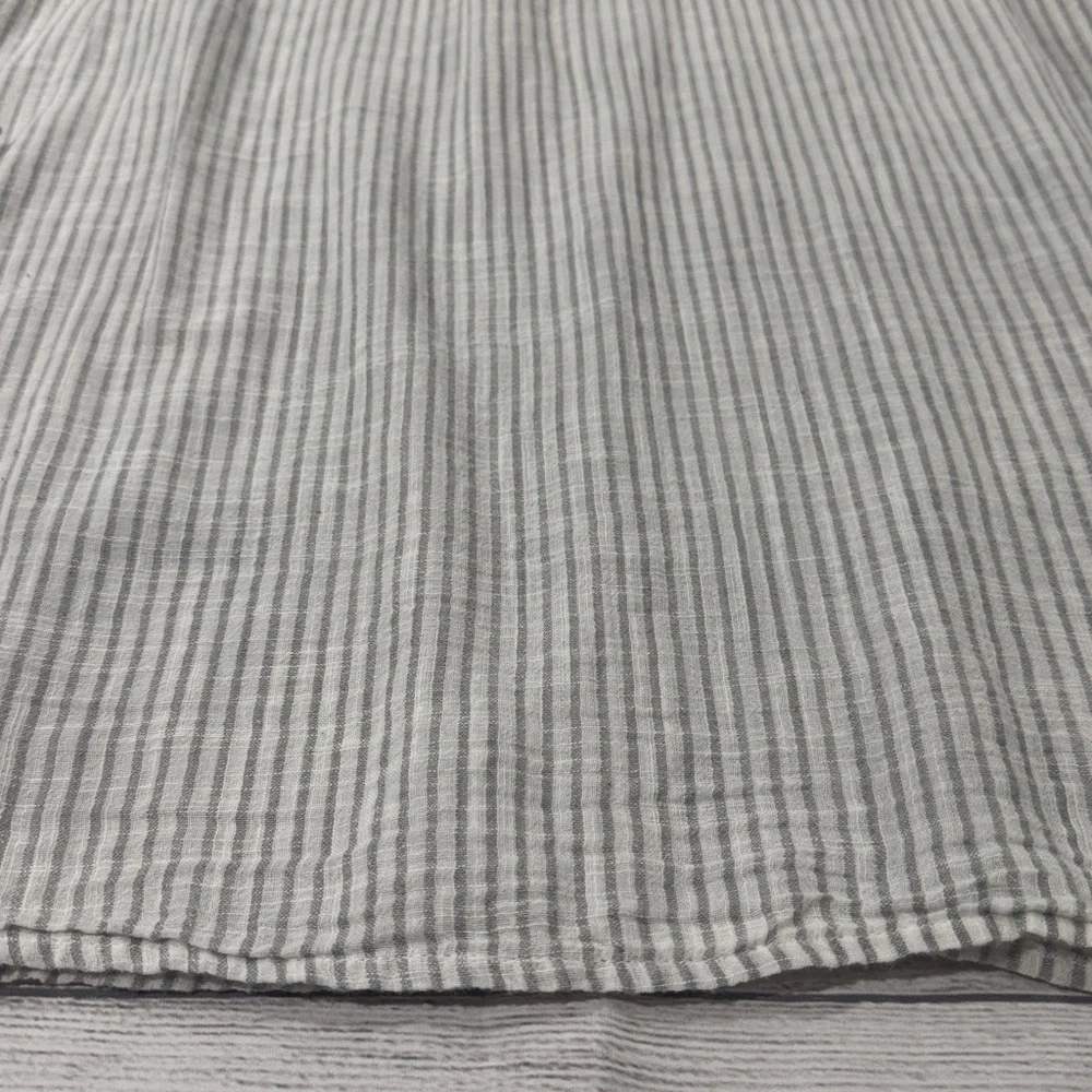 Style & Co. Gray Striped Blouse with Yellow and Charcoal Floral Embroidery